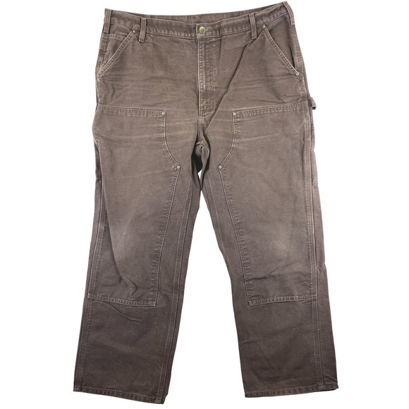 Carhartt Men's 40x30 B136 Double Knee Washed Duck Work Dungarees Brown